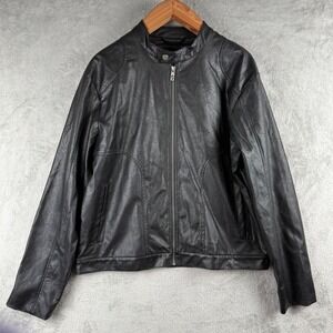 Standard Cloth Black Moto Jacket Mens XL Faux Leather‎ Full Zip Modern City